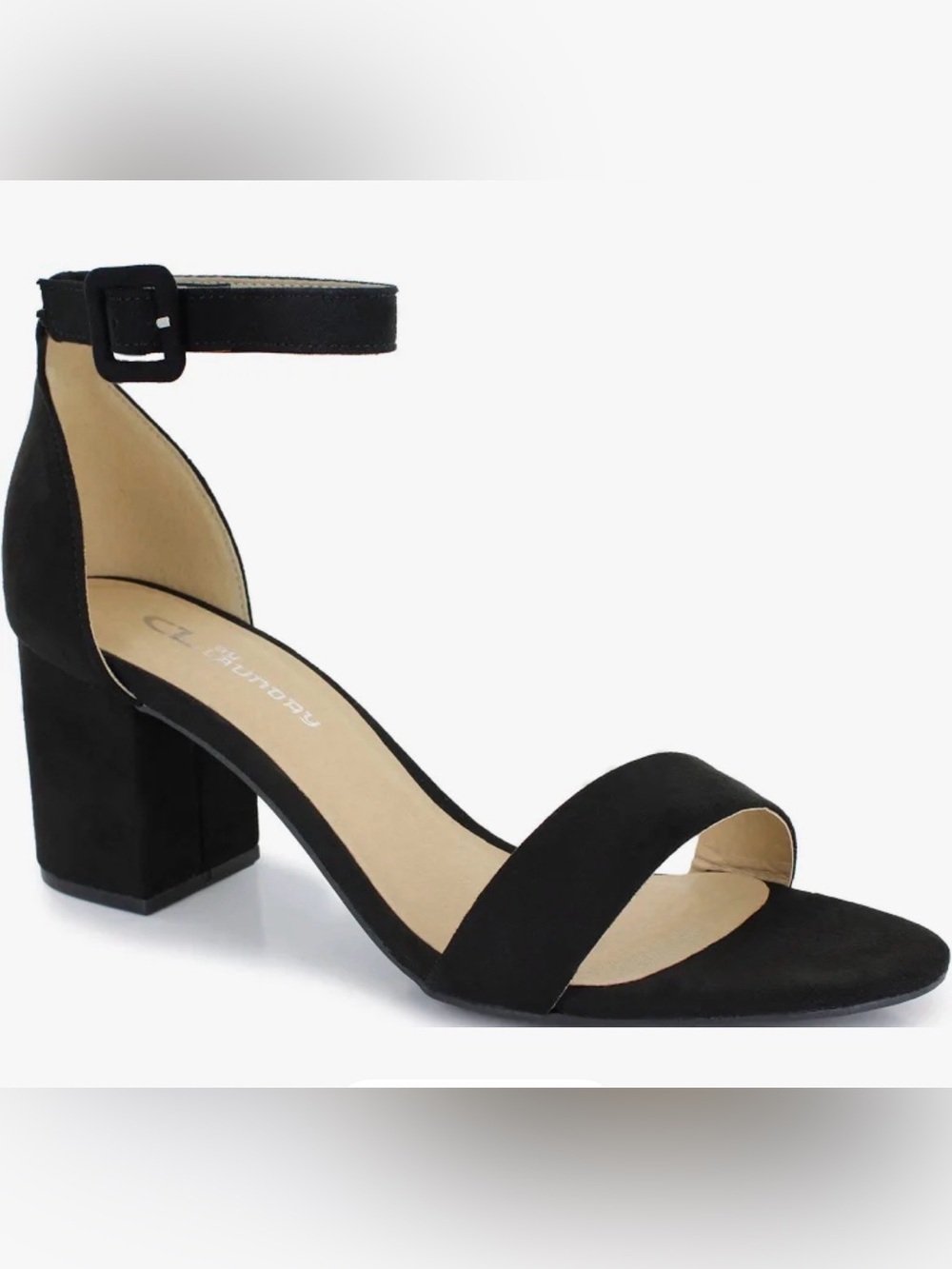 CL by Laundry Black Block Heel Ankle Strap Sandals